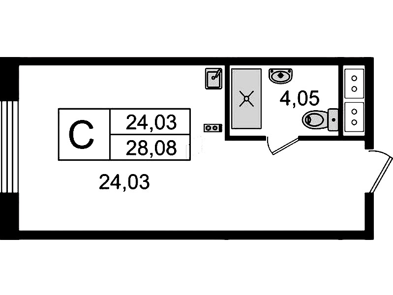 Квартира студия 28.08 м², 5/14 эт., Комплекс апартаментов «Ladozhsky Avenir»